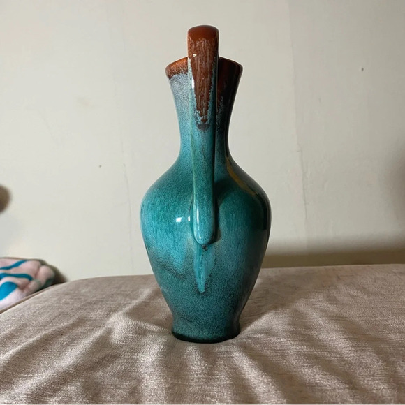 Strehla Import Vintage Small Teal and Brown Glazed Pitcher Vase - Picture 3 of 7